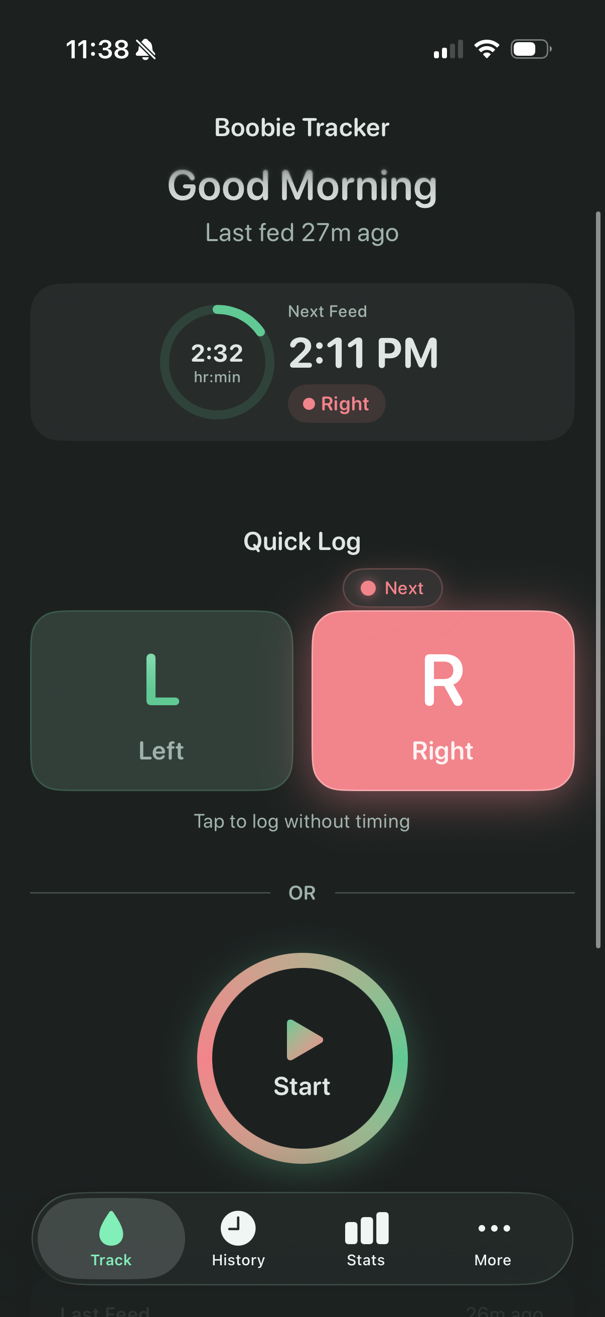 Boobie Tracker App Interface